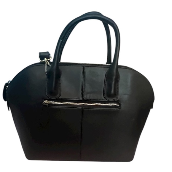 Elegant Black Dome Satchel Handbag with Embossed Pattern and Shoulder Strap - Picture 2 of 10